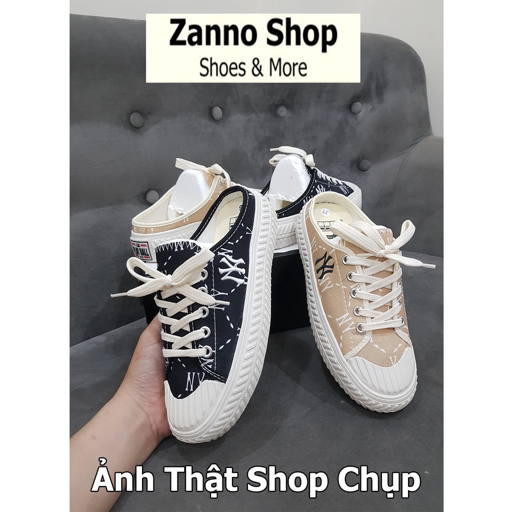 Giày Sục Đạp Gót Nữ Thêu Chữ N HOT 2023 Đế Cao 3.5cm Zanno, Form Cực Ôm Chân