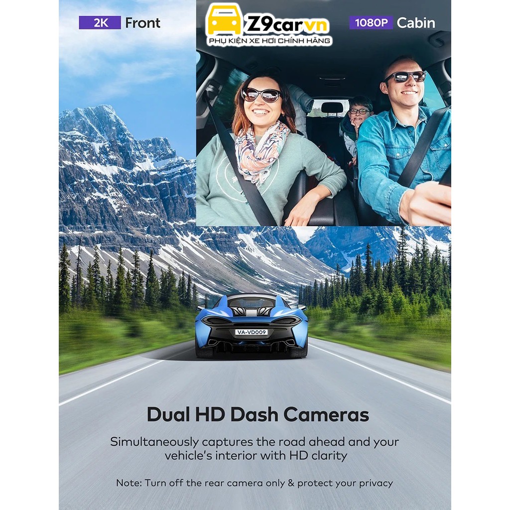 Camera hành trình VAVA Dual 2K | WIFI GPS | Bảo hành chính hãng - tặng kèm thẻ nhớ 16gb