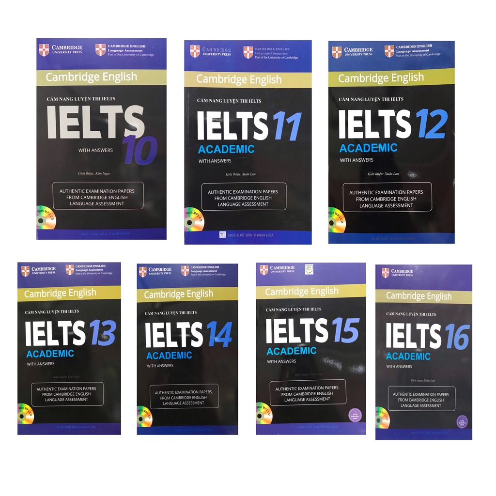 Sách - Combo Cẩm nang luyện thi IELTS 10 11 12 13 14 15 16 academic with answers ( Quét mã QR để nghe )