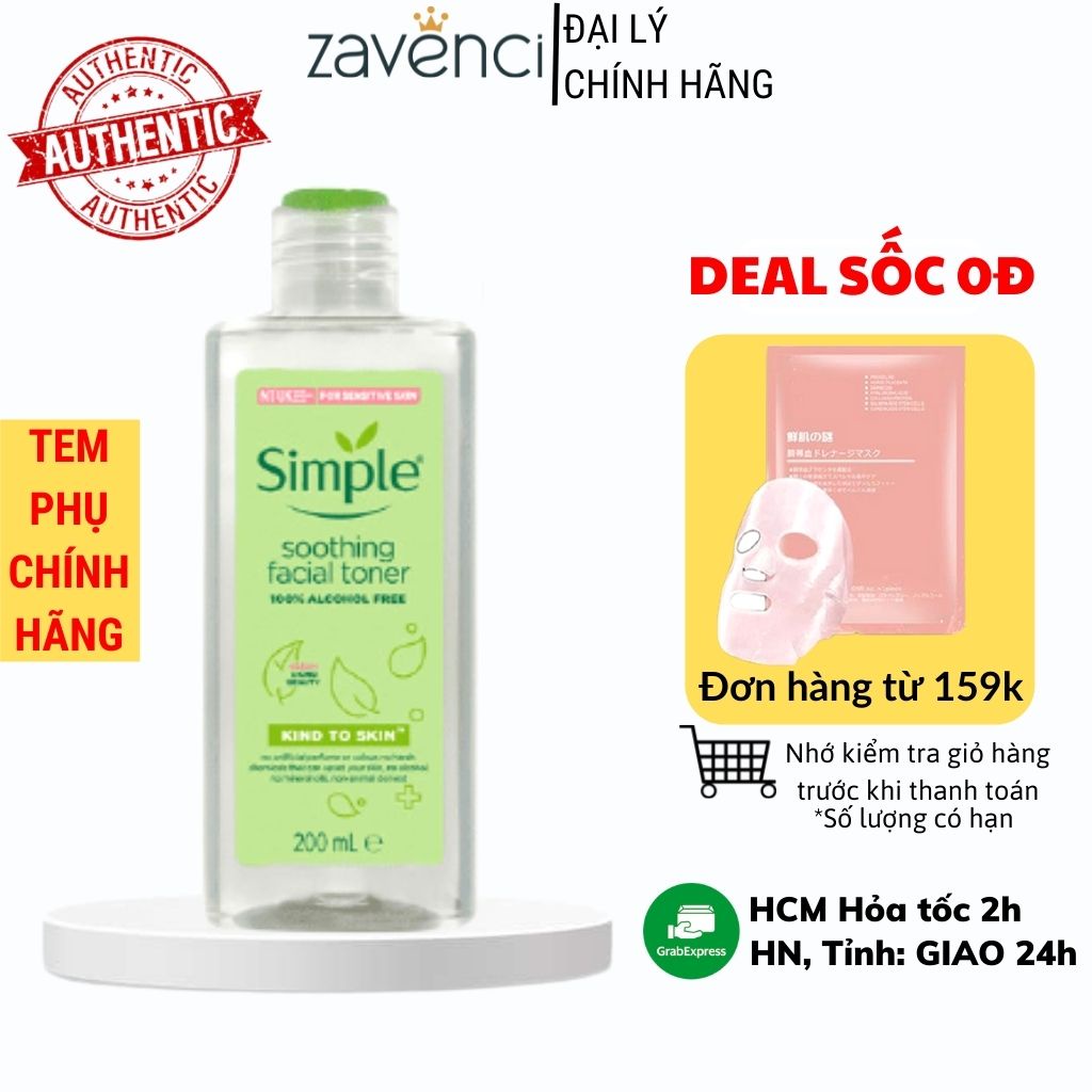 Nước hoa hồng Simple Kind To Skin Soothing Facial Toner da nhạy cảm 200ml - ZAVENCI Official