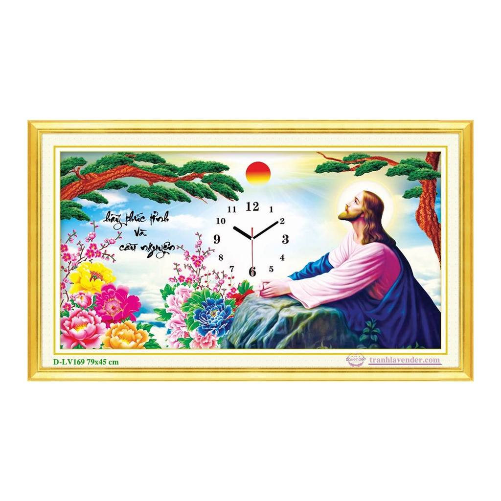 tranh đính đá đồng hồ chúa KT:79x45cm ,tranh gắn đá chưa gắn.