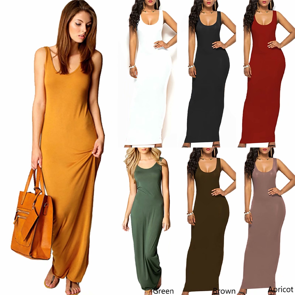 Đầm maxi không tay cổ tròn dáng ôm gợi cảm thời trang