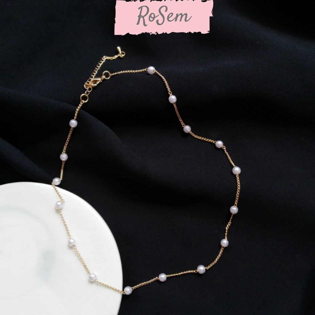 Dây chuyền nữ chocker sợi mảnh gắn hạt trai nhỏ