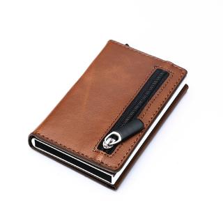 Bisi Goro Anti-theft RFID Blocking Pop-up Leather Smart Wallet Credit Card Holder Metal Aluminum ID Work Bank Business Clutch Zipper Coin Bag for Men and Women Phone Case Immunization Card Holder 2021