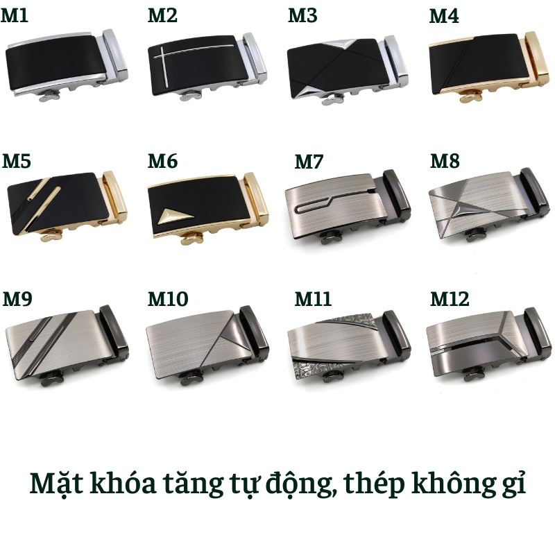 Thắt lưng nam da bò thật khóa tăng tự động không gỉ T45 thương hiệu W