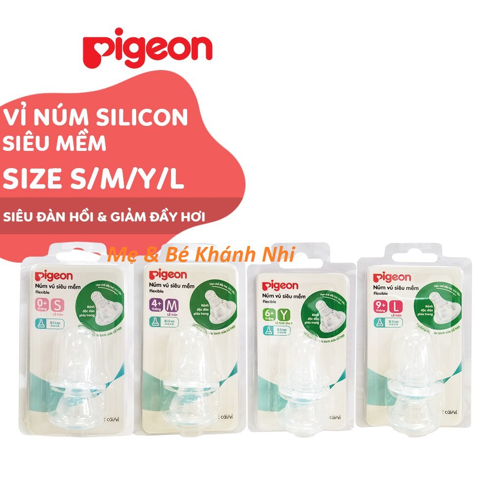 [Vỉ 2 Núm] Núm Vú Pigeon Siêu Mềm Cổ Hẹp Size S/M/L/Y