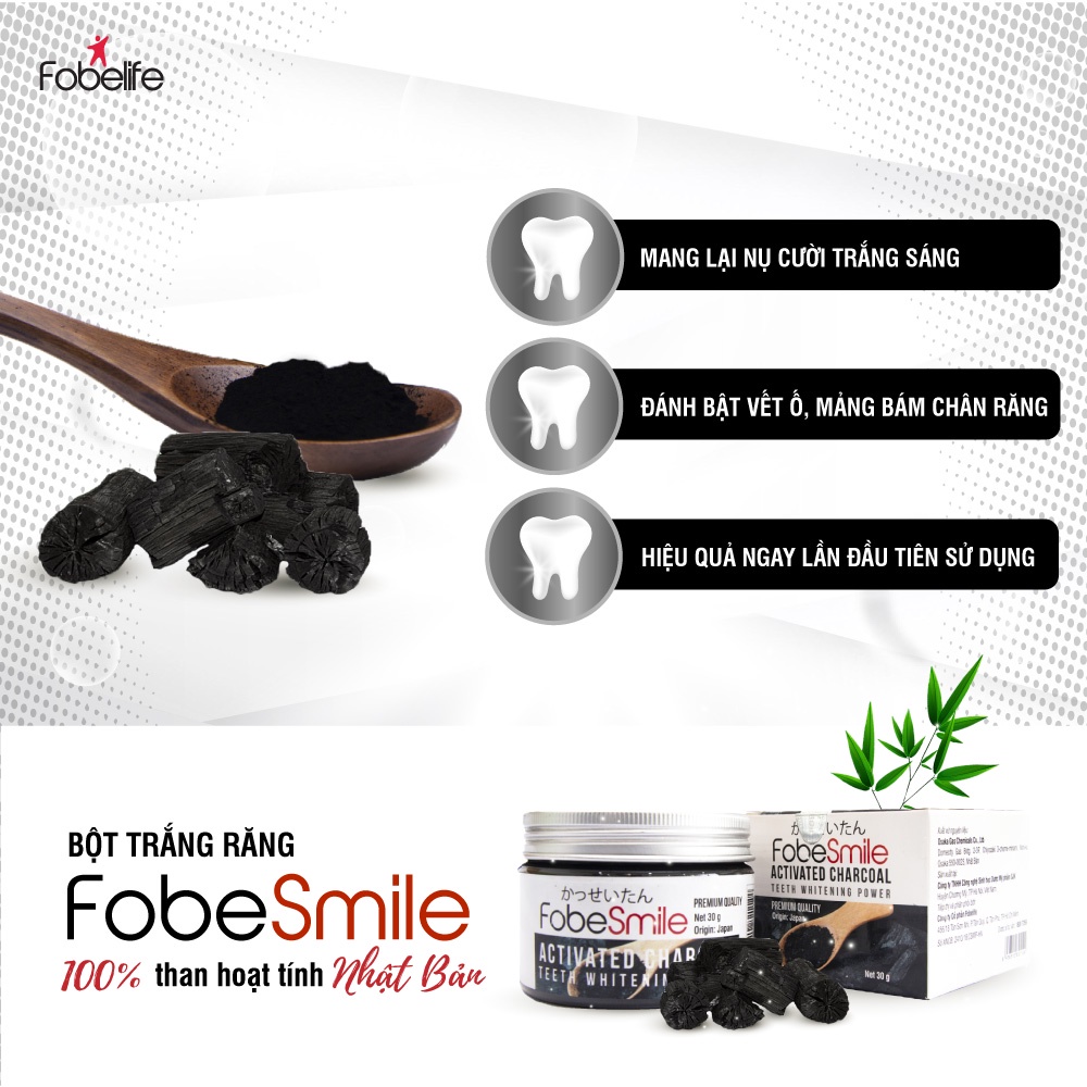 Bột Than Hoạt Tính Trắng Răng Nhật Bản Fobe Smile - Hũ 30 gram
