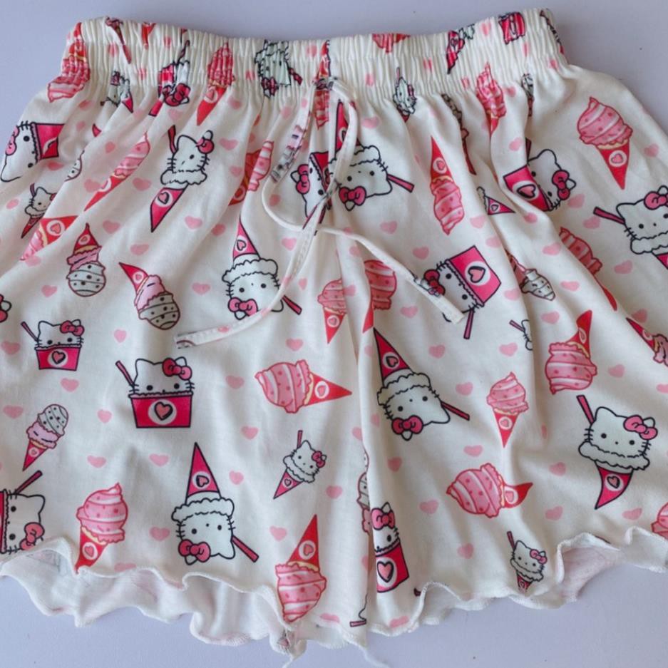 Quần Short Nữ Mặc Nhà Họa Tiết Kitty - Lynn.Store] - Quần đùi nữ mặc nhà say hi kít ty cute phomaique