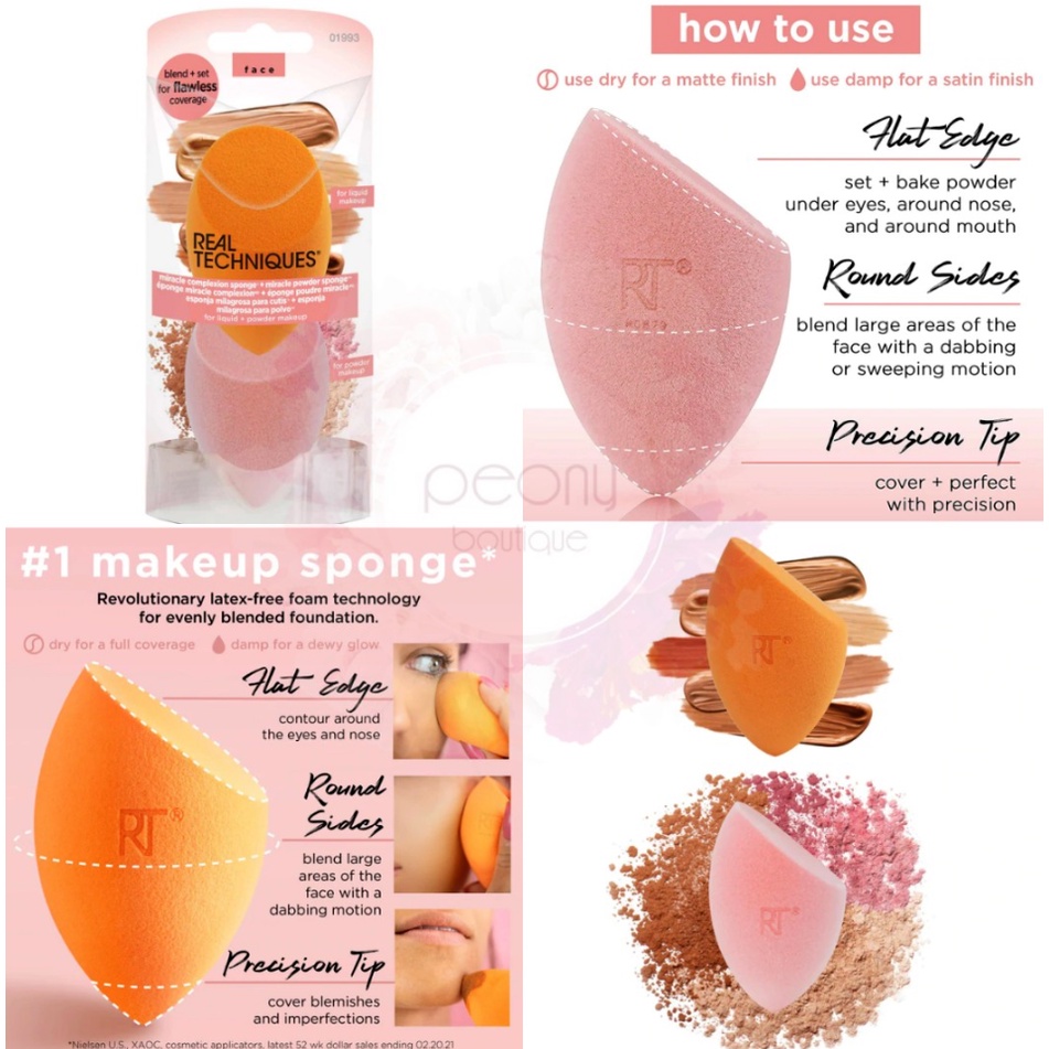 SET 2 MÚT TRANG ĐIỂM REAL TECHNIQUES  (Makeup Blender Miracle Complexion màu cam + Makeup Power Sponge màu hồng)