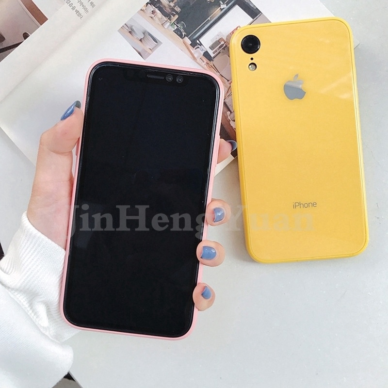 Ốp lưng mặt kính cường lực màu trơn cho IPhone 6 6s 7 8 Plus X XS MAX XR | BigBuy360 - bigbuy360.vn