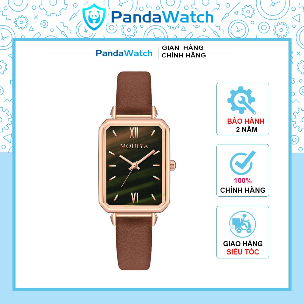 Đồng hồ nữ dây da PANDAWATCH mặt vuông phong cách cổ điển thời trang