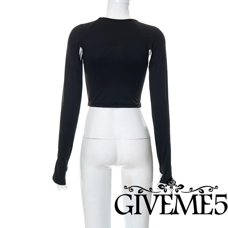 Áo Croptop Tay Dài Cổ Tròn Màu Trơn Thời Trang Mùa Hè Cho Nữ