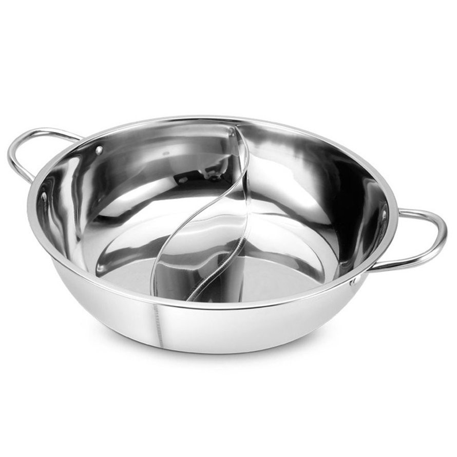 Nồi Lẩu 2 Ngăn Nắp Kính Dùng Cho Bếp Từ và Hồng Ngoại Chất Liệu Inox Dày Dặn Sang Trọng