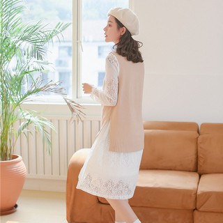 [Sẵn] Set váy ren trắng áo gile len
