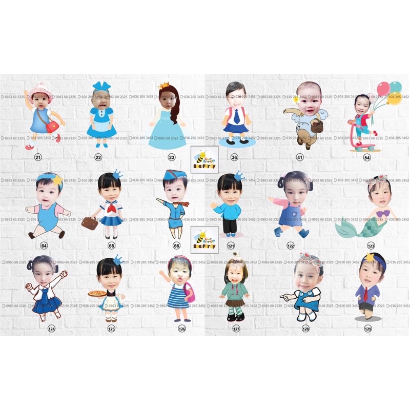 Chibi sinh nhật cho bé gái, thiết kế hình Chibi trang trí tiệc sinh nhật