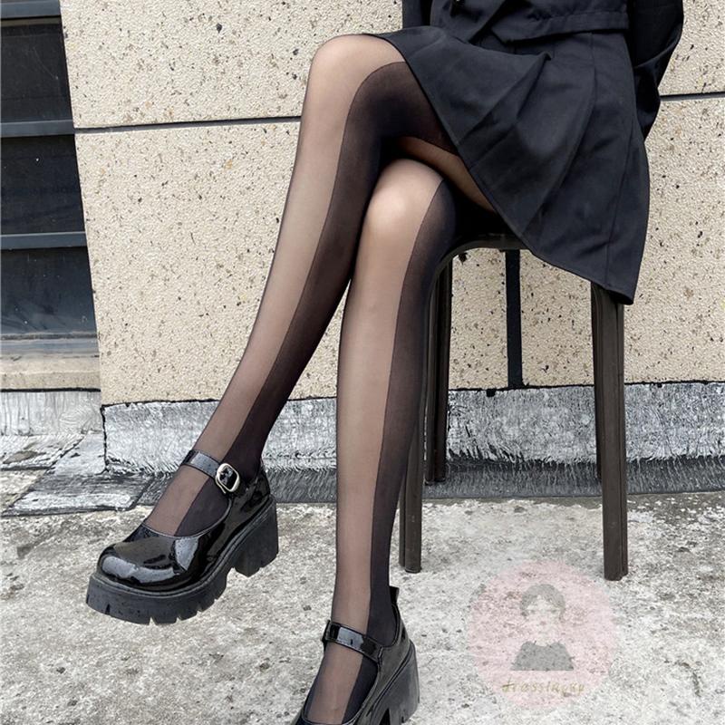 Dre-quần Tất Màu Đen Mỏng Nhẹ In Hình Trái Tim/Ngựa Một Màu Cho Nữ