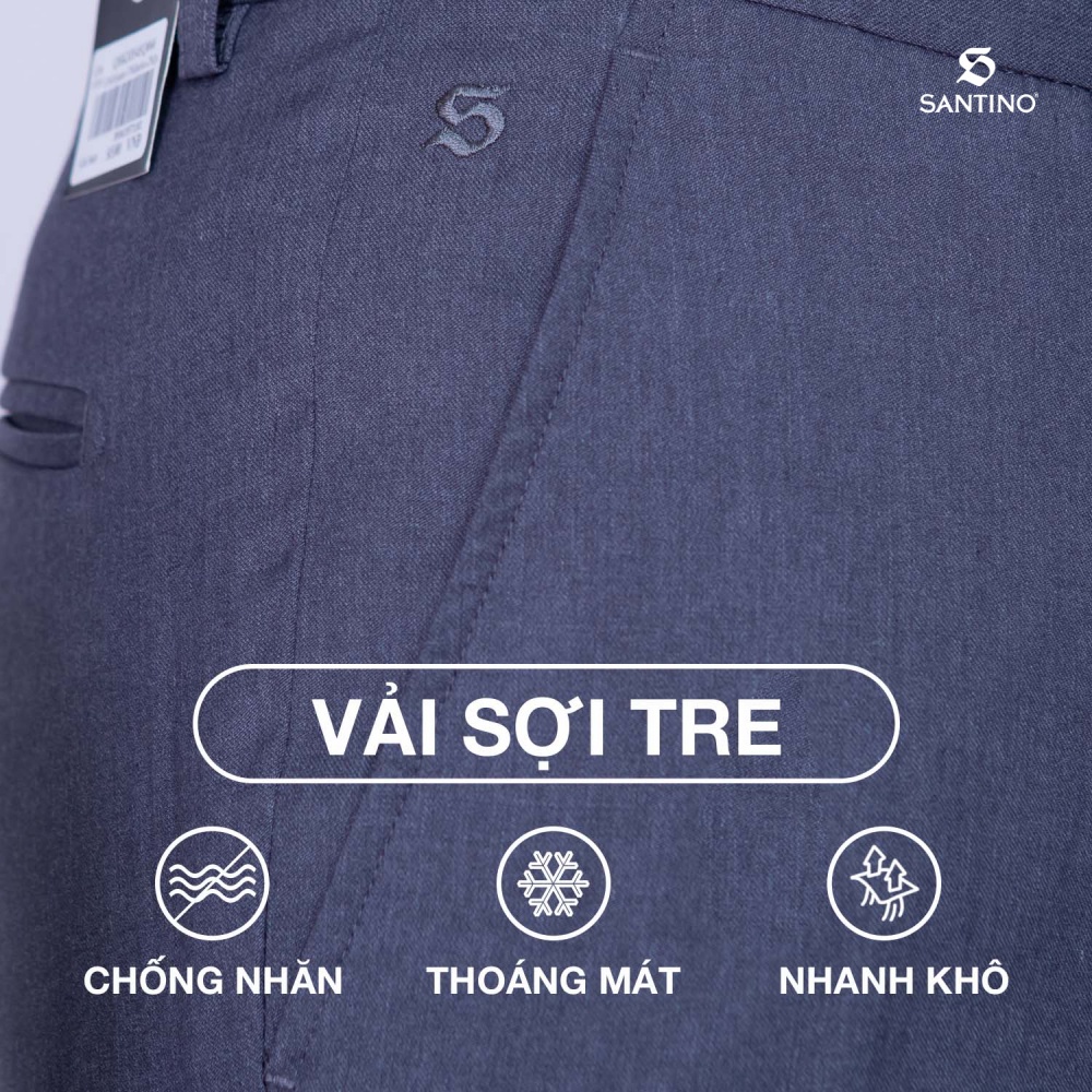 Quần Âu Nam Công Sở Sợi Tre Santino Cao Cấp, Màu Xám Form Ôm Nhẹ Thoáng Mát Chống Nhăn Kháng Khuẩn Và Tia Uv Q066