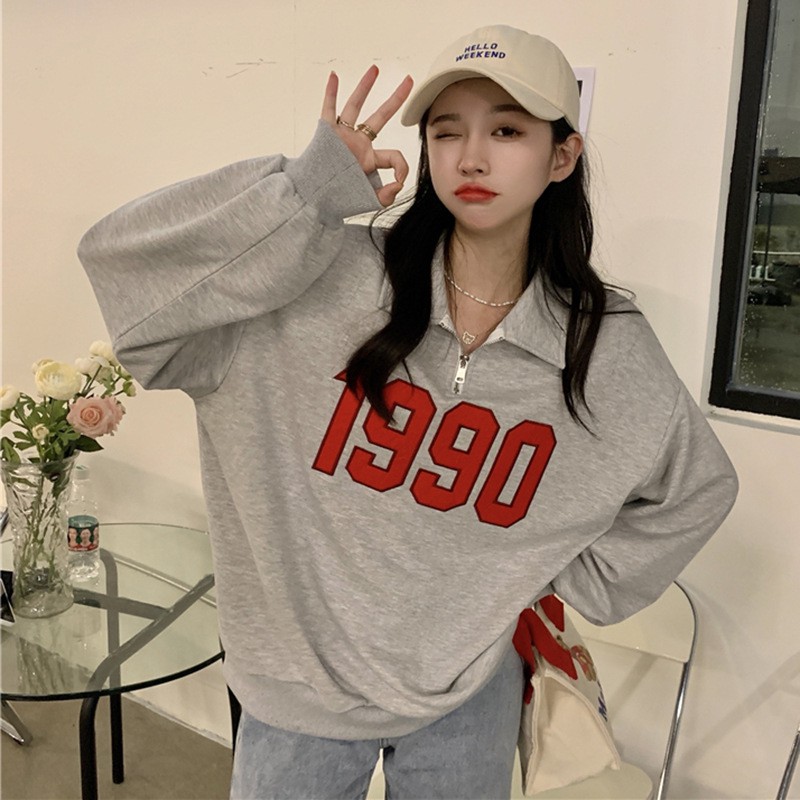 Áo Sweater Nữ Chất Liệu Nỉ, Khóa Kéo Cổ Áo - Áo Dài Tay Nữ Form Rộng 1990 Basic ATD001