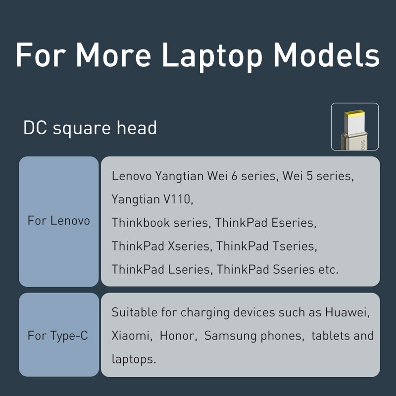 Cáp Sạc Baseus Cho Lenovo Laptop Từ Cổng Usb C Sang Type C Dc 100w 2 Trong 1