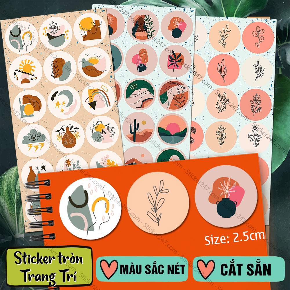 Sticker Giấy Dán Trang Trí Hình Tròn Vintage 𝑭𝒓𝒆𝒆𝒔𝒉𝒊𝒑 Nhãn dán Dot Trang Trí Sổ Planner Bullet Journal họa tiết