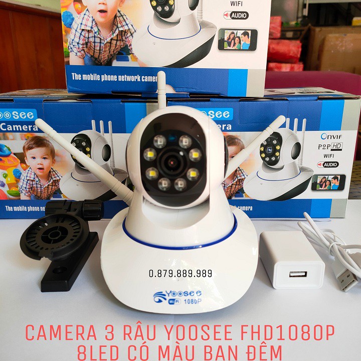 [GIÁ SẬP SÀN] CAMERA 3 RÂU YOOSEE 8LED 2.0MPX FHD 1080P XOAY 360 ĐỘ SIÊU NÉT - CÓ MÀU BAN ĐÊM