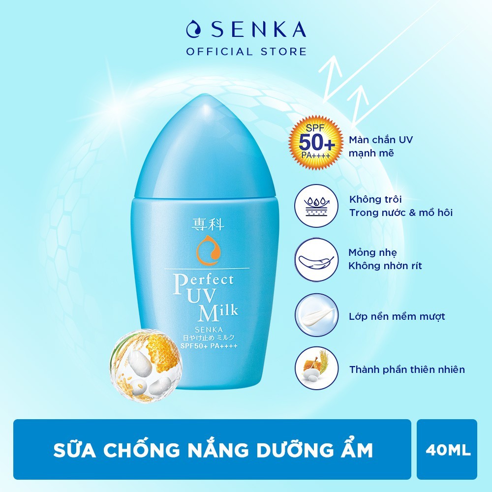 Bộ đôi Sữa chống nắng kiềm dầu &amp; Son dưỡng môi cấp ẩm (Senka UV milk 40ml + Senka Perfect Lip Balm 4.5g)