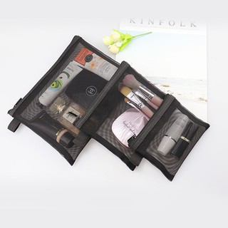 Mesh Makeup Zipper Bag Travel Cosmetics Organizer Beauty Essentials Storage Bag Pack of 3 ,Black