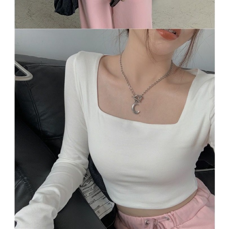 Áothun lửng tay dài cổ vuông eo cao sành điệu cho nữ