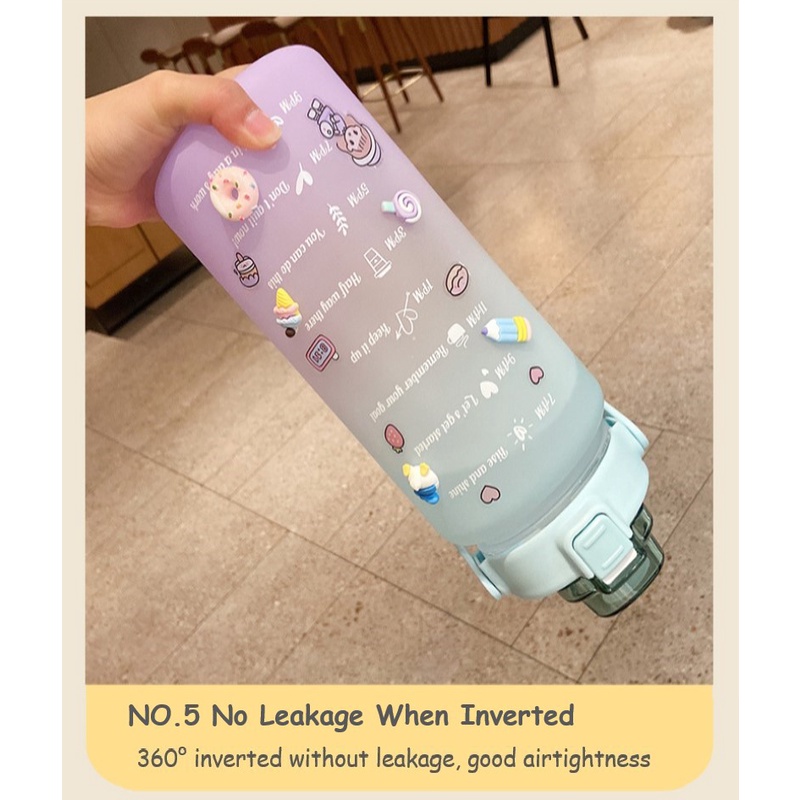 Bình Nước 2L Có Ống Hút Không BPA, Có Dây Đeo, Có Thể Tái Sử Dụng, Chống Rò Rỉ Để Nhắc Nhở Uống Hầu Hết Các Ngày Trên Đồng Hồ