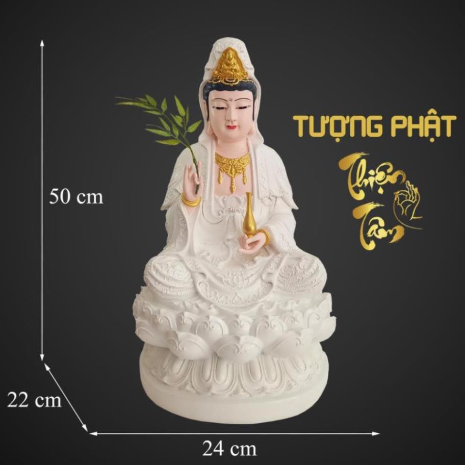 Tượng Bồ Tát Quan Âm cao 50cm – Ngồi – Màu Trắng  030TN-QTA  - Tuong Bo Tat Quan Am