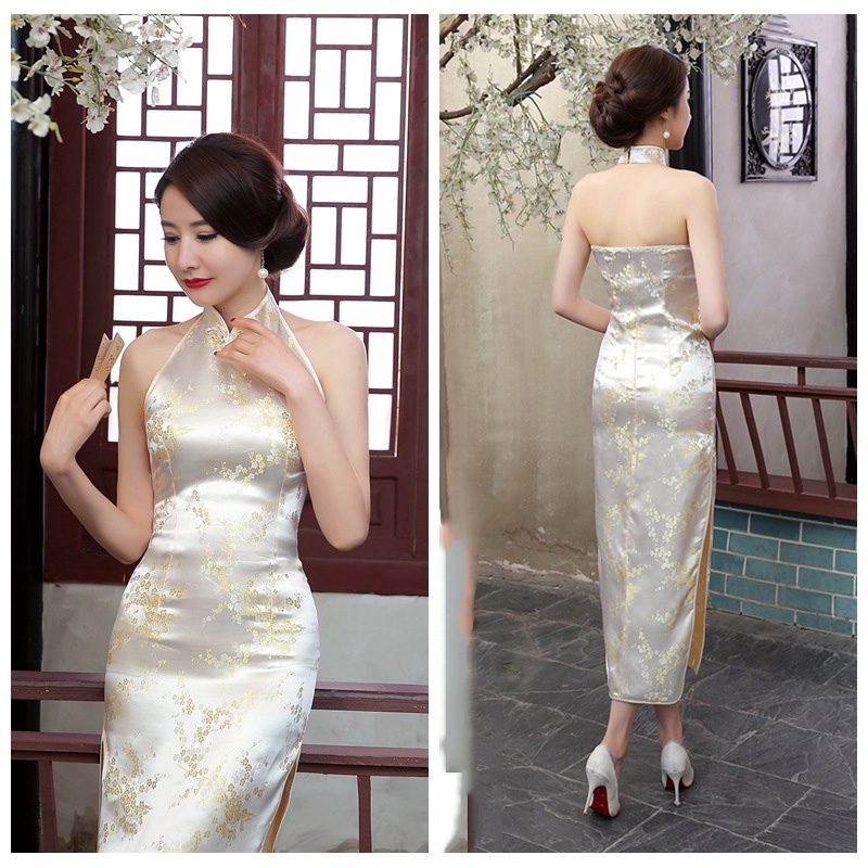 Long Cheongsam Plum Sexy Costume Halter Dress Women Dress Chinese National Qipao | WebRaoVat - webraovat.net.vn