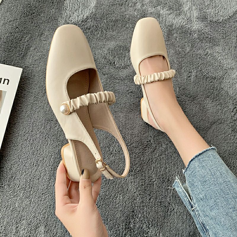 Giày búp bê mũi tròn dành cho nữ giày nữ quai ngang hở gót đế 4cm