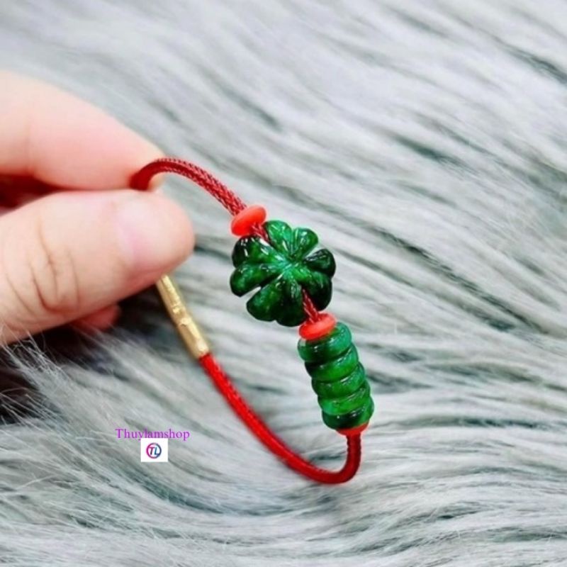 Vòng tay nam nữ mic mặt cỏ 4 lá may mắn kèm đồng điếu ngũ phúc