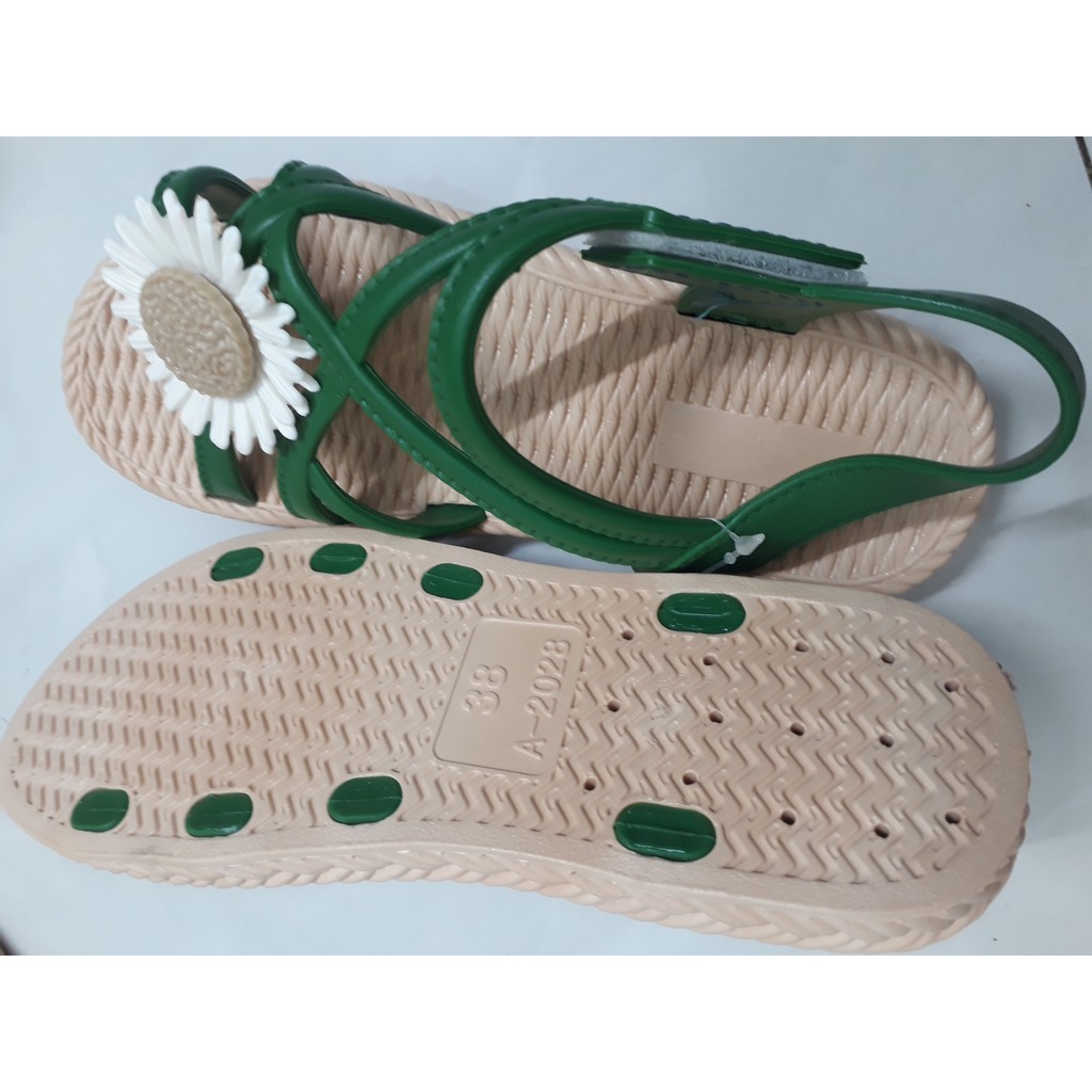 Giày Sandal Nữ Quai Hoa, Đế Giả Cói Đi Học, Đi Mưa (Nâu/ Hồng/ Xanh) - GL001