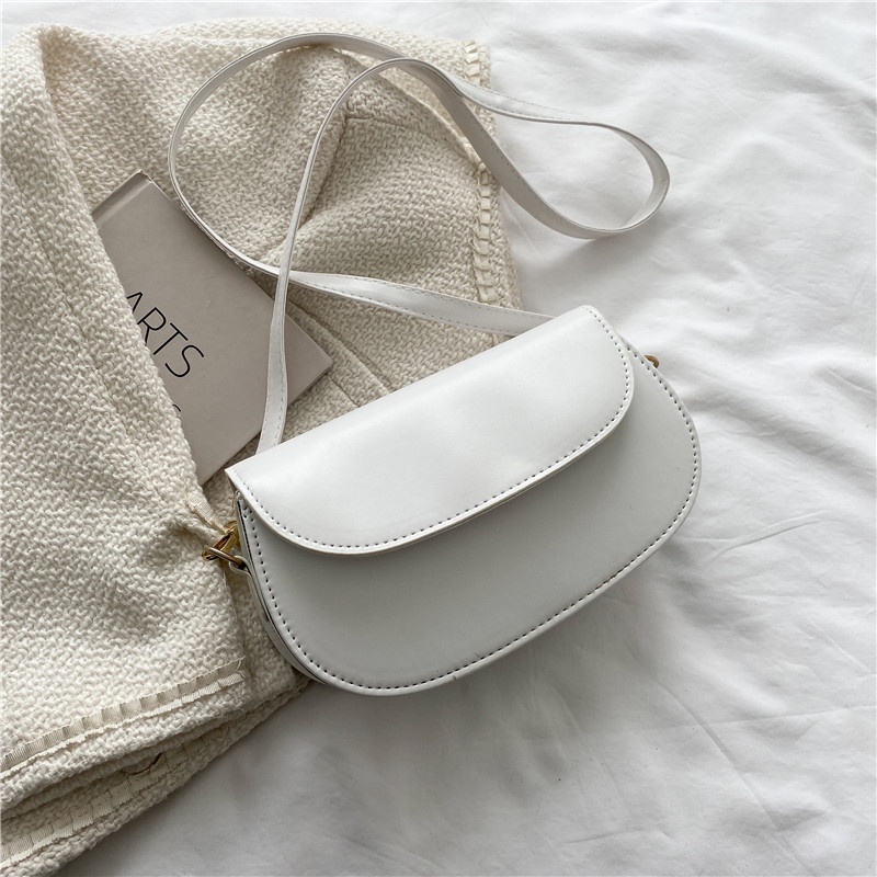 Túi đeo vai hình bán nguyệt màu trơn đơn giản thời trang