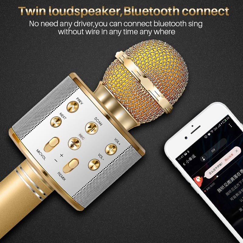 Micro tích hợp loa bluetooth không dây cầm tay hát karaoke ktv