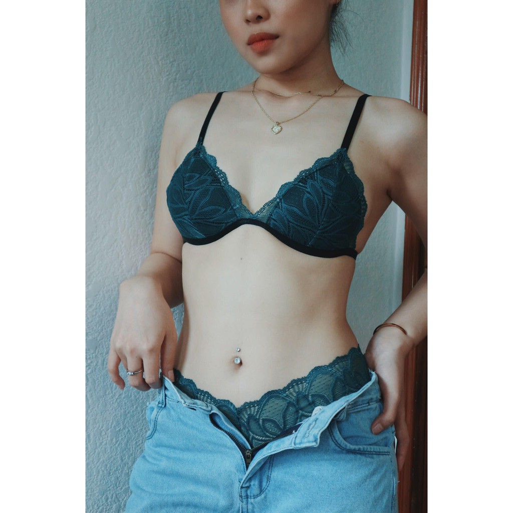 👙 Bra thiết kế 👙 Bộ đồ lót nữ Bralette đùi màu rêu không gọng, có mút mỏng hàng thiết kế siêu cấp