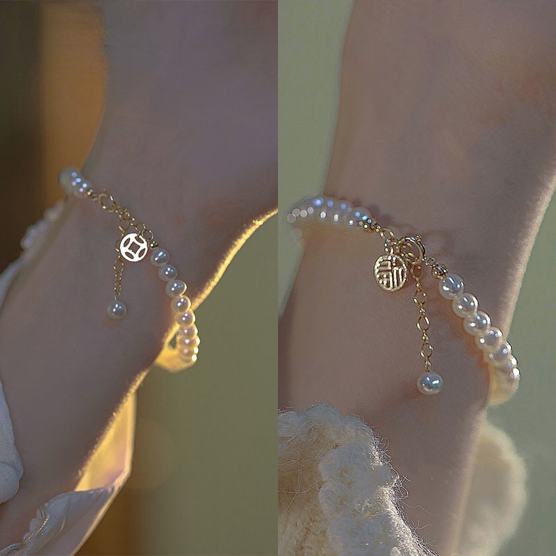 Vòng Tay May Mắn Đính Hạt Ngọc Trai Phong Cách Trung Hoa Cổ Điển JP5