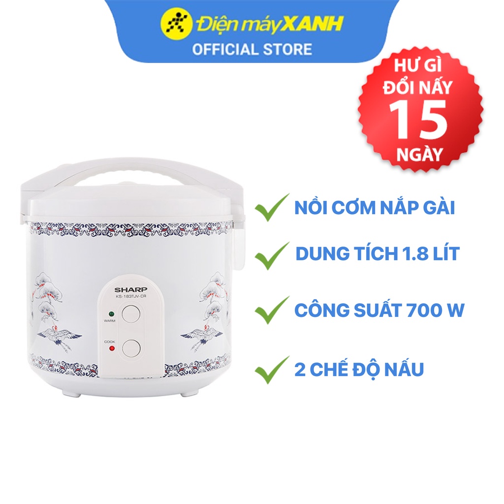 Nồi cơm điện nắp gài Sharp KS-183TJV-CR 1.8 lít 700 W công nghệ nấu 3D - Chính hãng BH 12 tháng - Sản xuất tại Việt Nam