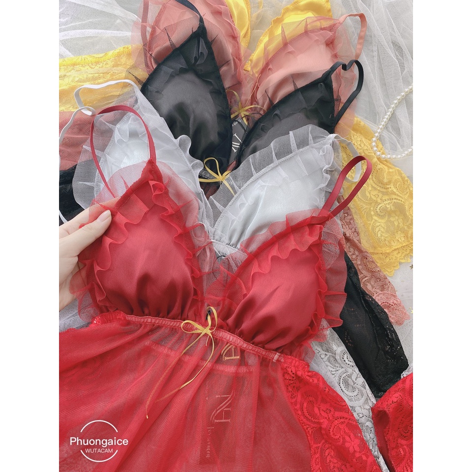 Bộ ngủ sexy ren xuyên thấu siêu gợi cảm, bộ 2 dây nữ sexy quyến rũ- Phuongaliceshop