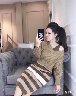 SET ĐẦM BODY LEN KÈM ÁO CROP