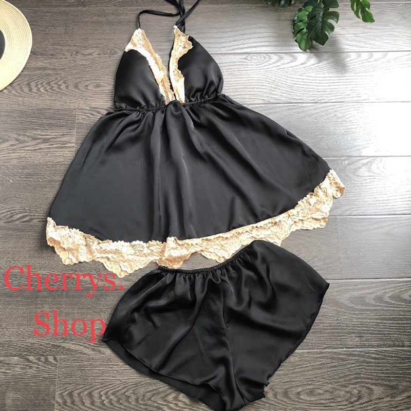 Váy ngủ sexy -Đầm ngủ sexy phối gen kem quần chất satin fom dưới 58 kg siêu sexy