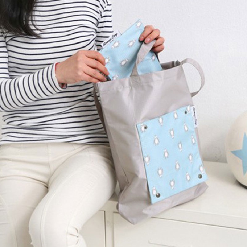 Túi đựng đồ mua sắm YADOU đeo vai chống thấm nước in hình thú hoạt hình màu sắc tương phản có thể gấp gọn