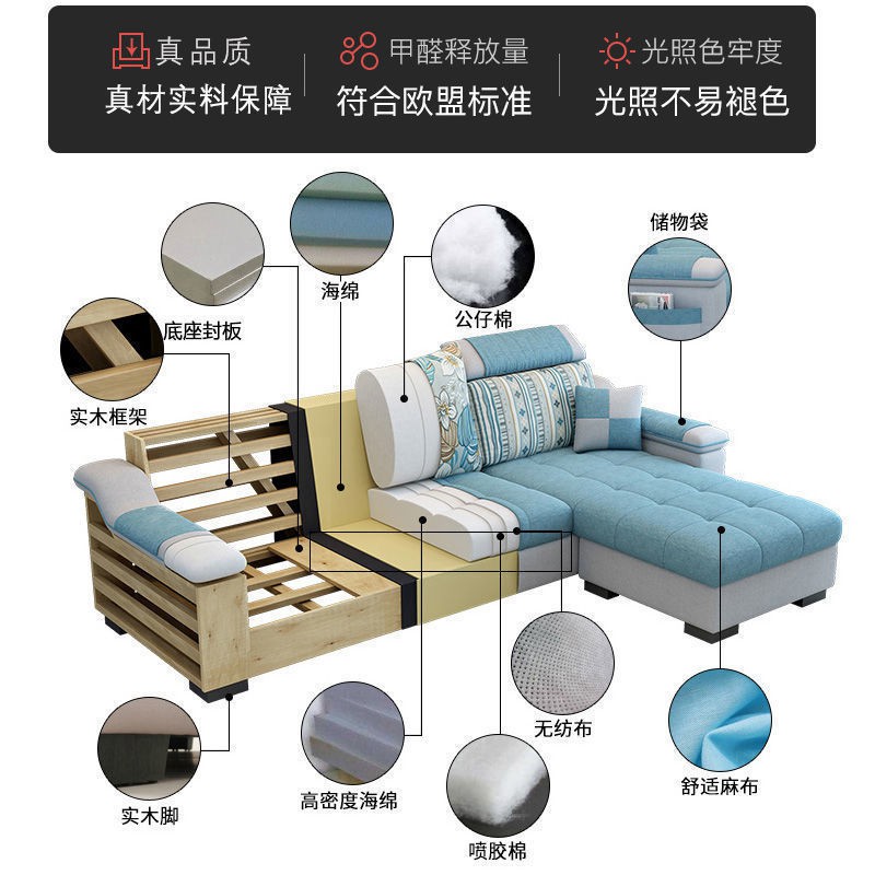 Sofa chung cư nhỏ phòng khách nhà ống phong cách bắc âu công nghệ tối giản hiện đại vải ba người cao su