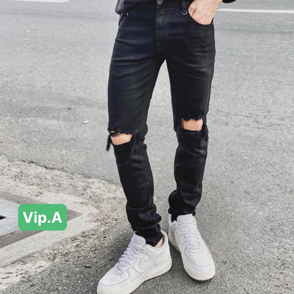 Quần Skinny Jean Nam Rách Gối Quần Bò Nam Đẹp