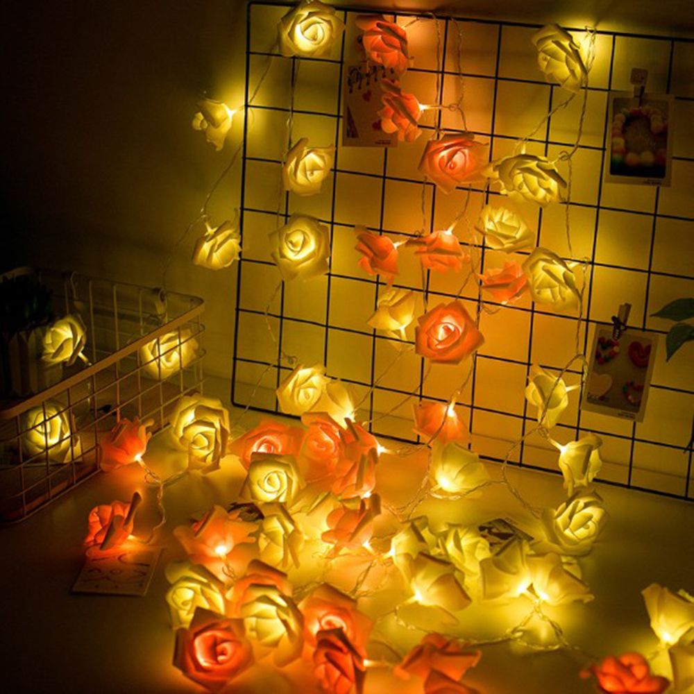 ❀Simple❀ Dây đèn LED 10/20 bóng hình hoa hồng bằng nhựa AA nhiều màu trang trí nhà cửa