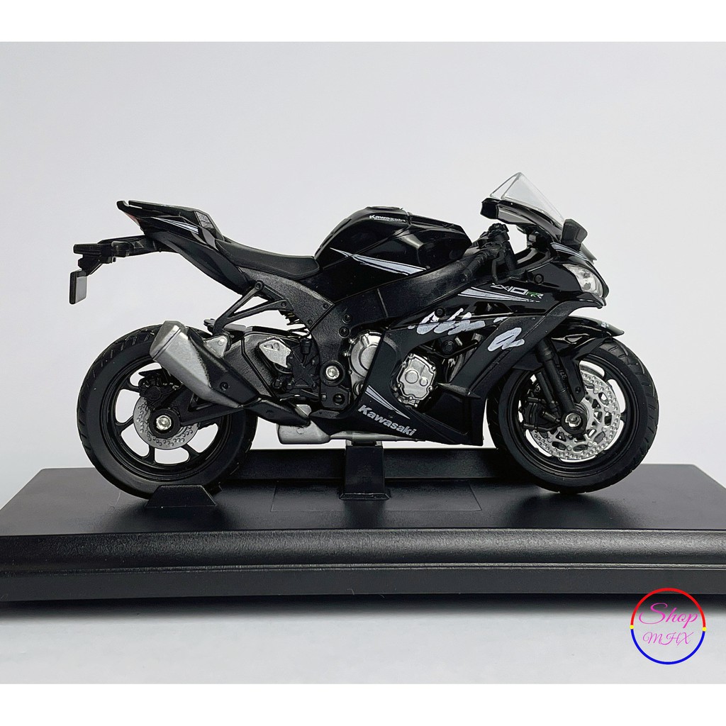 Xe mô hình mô tô Kawasaki Ninja ZX10R TẶNG KÈM BIỂN SỐ tỉ lệ 1:18 hãng Welly