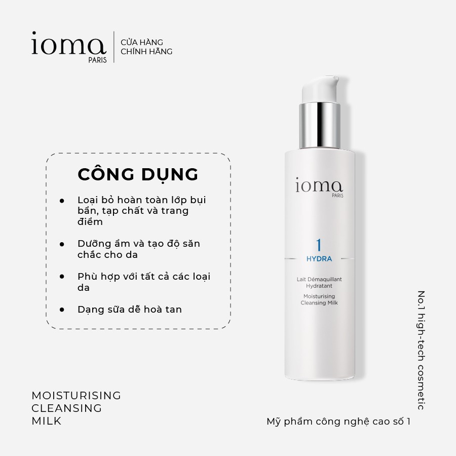 Sữa rửa mặt cấp ẩm toàn diện IOMA PARIS Moisturising Cleansing Milk 200ml