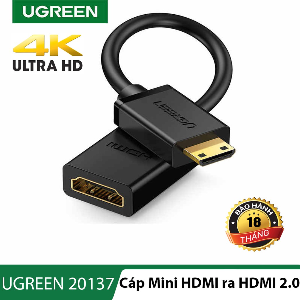 Dây cáp chuyển cổng MiNi HDMI sang cổng HDMI 2.0 l Hỗ trợ độ phân giải 4K, trình chiếu 3D l UGREEN 20137