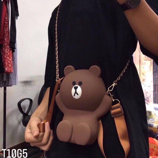 Túi gấu brown 2 dây đeo hàng đẹp l1 - Chất silicon dẻo - Thiết kế kéo khoá trong chia 2 ngăn đựng đc đt,  Sỉ # 95k